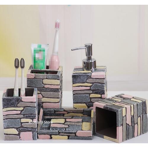 American Bathroom Decoration Accessories Retro Resin Color Toothbrush Holder Soap Dispenser Mouthwash Cup Toothpaste Dispenser