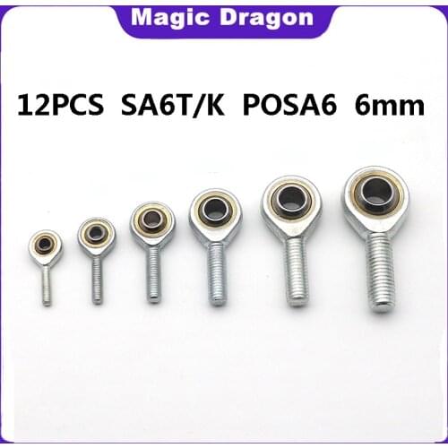 Free Shipping 12 PCS SA6T/K POSA6 M6 6mm Male Right Hand Thread Rod End Joint Bearing Metric Thread M6x1.0mm High quality