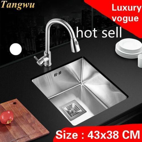 Free shipping Apartment luxury kitchen manual sink single trough vogue durable 304 stainless steel standard hot sell 43x38 CM