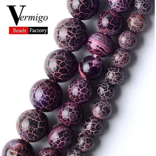 Natural Pink Smooth Cracked Stripe Agates Mineral Beads For Jewelry Making 6 8 10mm Round Spacer Loose Beads Diy Bracelets 15