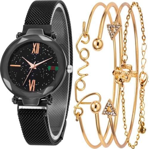 Luxury Suit Series Women Rose Gold Dial Diamond Watches With 4-Pieces Bracelet Magnetic Mesh Ladies Quartz Wrist Watch