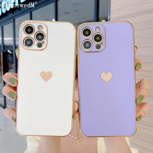 For iPhone 11 Pro Gold Electroplated Cute Love Heart Case For iPhone 12 Mini X XR Xs Max SE2 7 8 Plus Soft Shockproof Slim Cover