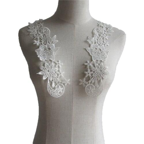 Black and white lace applique fabric embroidery DIY clothing sewing fake collar supplies material accessories 1 pair for sale