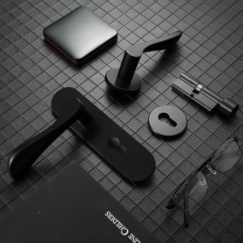 Wood Interior Door Lever Handle Sliding American Style Black Solid Metal For Home Hotel Bedroom With Cylinder Lockcase Handle