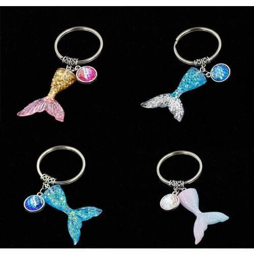 Mermaid Tail Kids Keychain Sequins Keyring Decorative Pendants for Women Bags Car Key Phone Accessories Wedding Party Mom Gifts