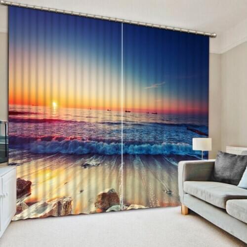 European Curtains Photo Painted 3D Curtain Living room beach curtains