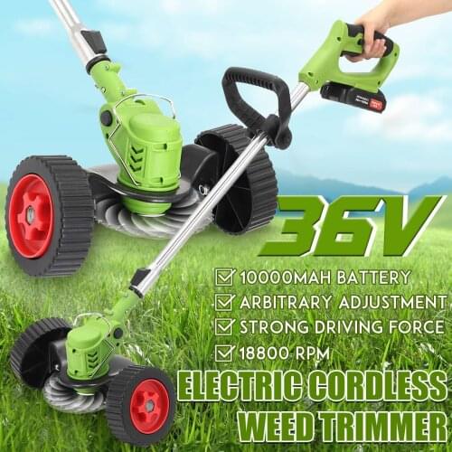 36V 1680W Double Wheel Electric Lawn Mower Cordless Grass Trimmer 10000mAh Li-ion Battery Adjustable Length Pruning Cutter