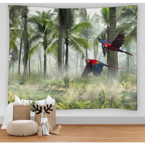Forest Rainforest Tapestry Wall Hanging Sandy Beach Picnic Rug Camping Tent Trees landscape Tapestries Pad Home Decor Wall Cloth