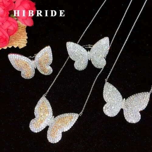 HIBRIDE European Style Fashion Butterfly Design Necklace Ring Set Women Jewelry Small Link Pendientes bijoux enfant N-645
