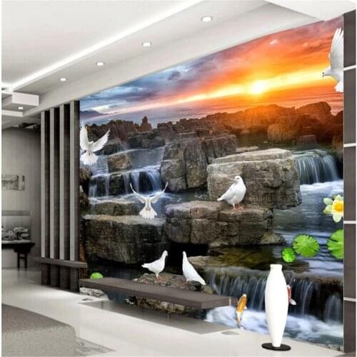 Beautiful scenery wallpapers Landscape scenery waterfall wallpapers 3D stereo mural background wall