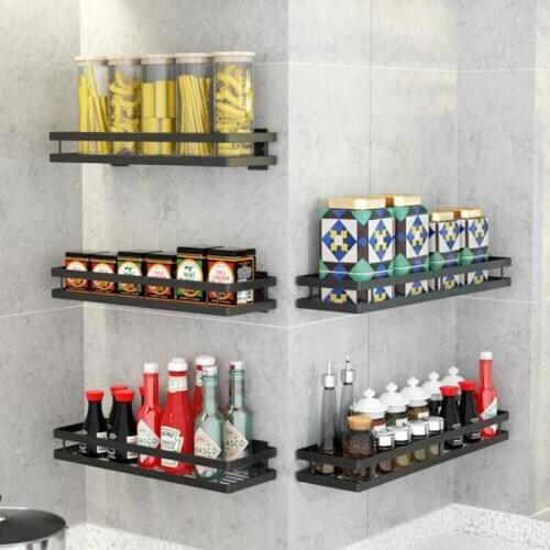 Kitchen Wall Shelf Storage Organizer Shelf Spice Rack Punch Free Stainless Steel Storage Shelves Rack for Kitchen Bathroom