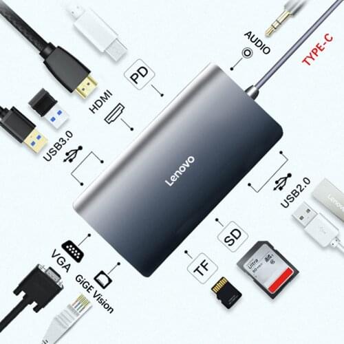 Lenovo USB 3.0 Type-C Hub To HDMI VGA audio 1000Mbps Gigabit Ethernet Adapter 4K TF SD Reader PD for laptop MacBook Splitter