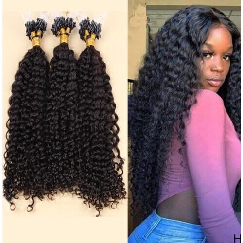 Mongolian Kinky Curly Micro Loop Hair Natural Color Curly Micro Loop Human Hair Extensions Brazilian Loop 1g/strand 100 g/set