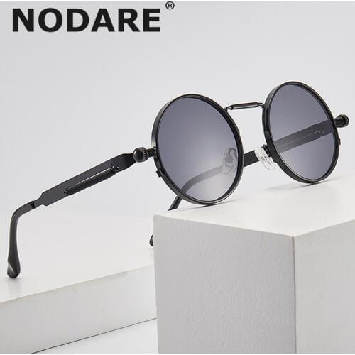 NODARE punk style clear black sunglasses men steampunk 2019 metal frame retro vintage round sun glasses for women oculos uv400