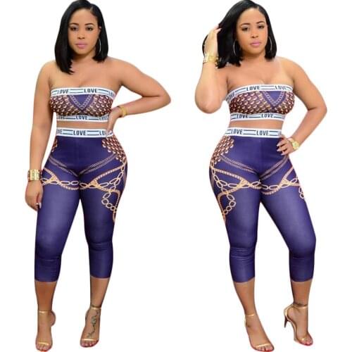 New Fashion Two Piece Suit African Dashiki Womens Breast Top Super Stretch Seven Minute Pants Casual Suit Summer Sexy Home Wear