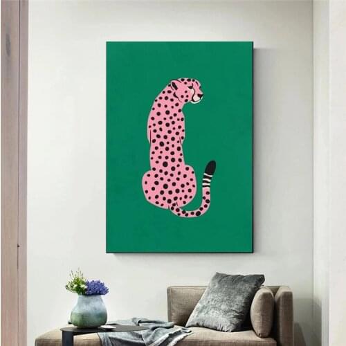 Adorable Tiger Cartoon Animal Canvas Poster Pink Blue Yellow Wild Tiger Painting Wall Art Print Pictures For Kid Room home Decor