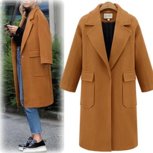 Autumn Winter Long Coat Women 2020 Casual Plus Size Slim Solid Soft Wool Blazers Jacket Female Elegant Loose Overisze Outwear
