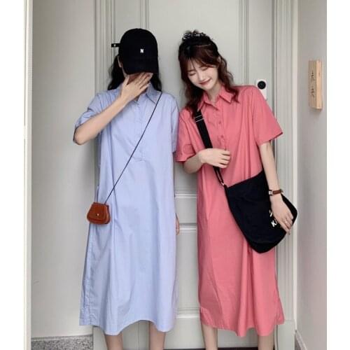 Dress Retro Shirt Dress Female Summer New Style Skirt Temperament Korean Style Loose and Thin Mid-length Skirt