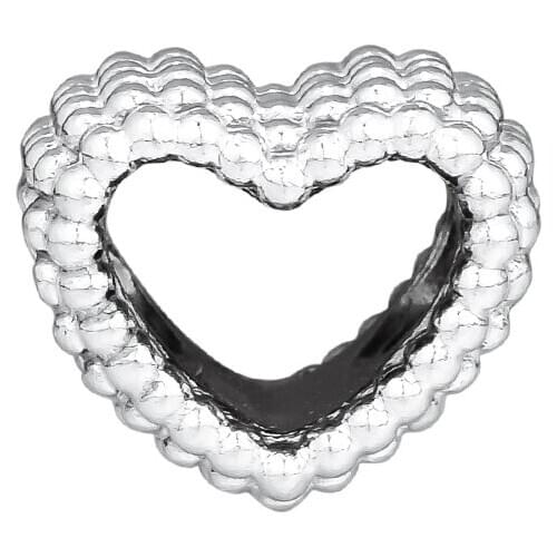 Fits Pandora Bracelets 925 Sterling Silver Beaded Heart Metal Beads Charms DIY Jewelry Making Gift for Women