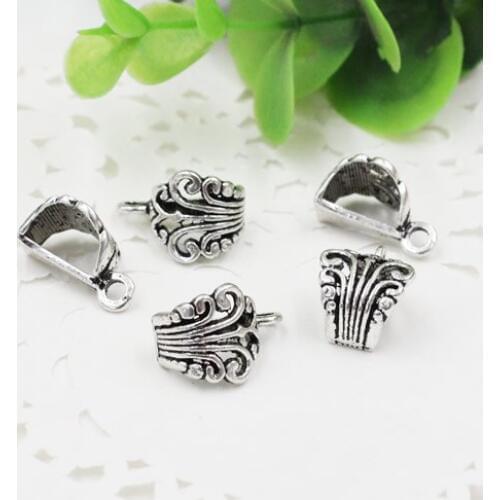 50pc/lot Alloy Silver Tone Charm Pendant Bails Cord end For Necklace DIY Jewelry Making Accessories 17x12mm Hole:10x5.5mm K04184