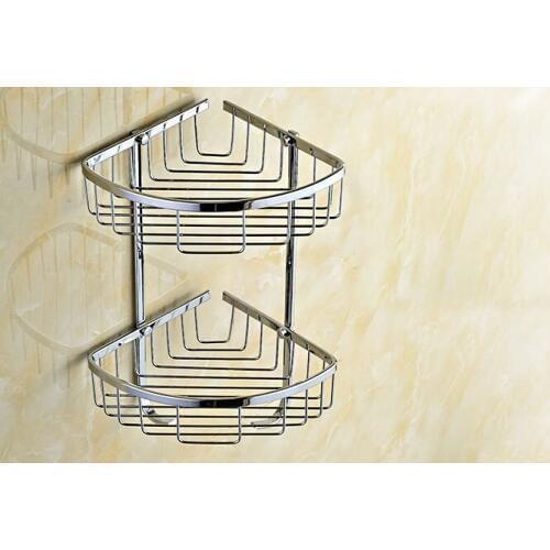 Polished Chrome brass Wall Mounted Bathroom Dual Tier Corner Shower Shelf Storage Basket Bathroom Accessory mba525