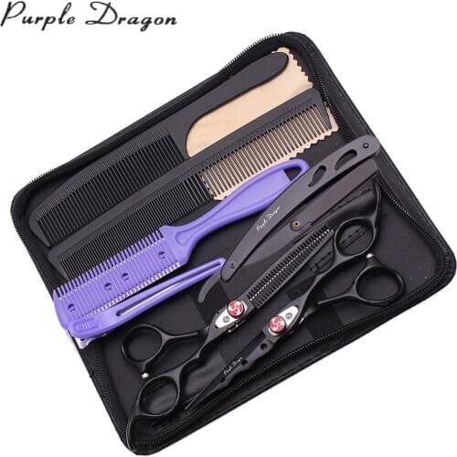 Professional Barber Scissors Purple Dragon Thinning Shears 6" Japan Steel 1019# Hair Cutting Scissors Hairdressing Scissors Set