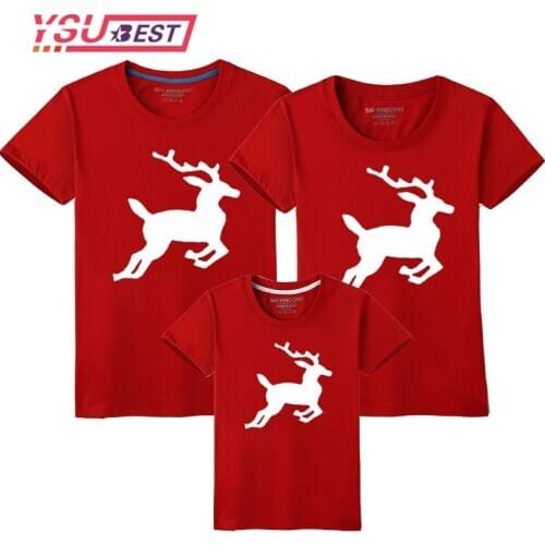 Family Christmas Matching Clothes Short Sleeve Mother Daughter T-shirts Elf Santa Claus Reindeer Elk Print Tees Red Pajamas Top
