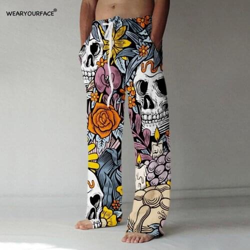 Flowers Skull 3D All Over Print Full Length Wide Leg Pants Hipster Fashion Streetwear Oversize Sweatpants Men Unisex Clothing