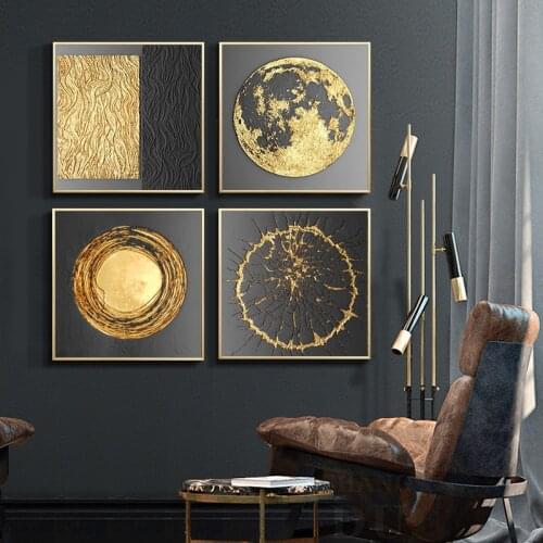 Nordic Abstract Luxury Gold Black Canvas Art Painting Home Decor Wall Art Retro Print Living Room Vintage Minimalist Picture