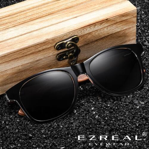 EZREAL Black Walnut Sunglasses Men Women Mirror Sun Glasses Male UV400 Wooden Temples Sunglass Shades Oculos For S5082