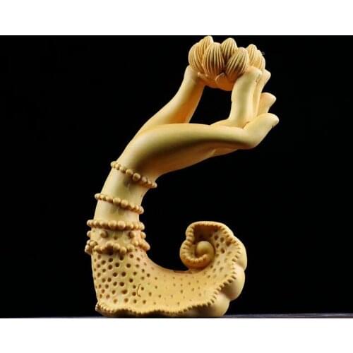 Solid wood carving Lotus bergamot Zen statue Creative handmade carving Home living room bedroom study decoration crafts