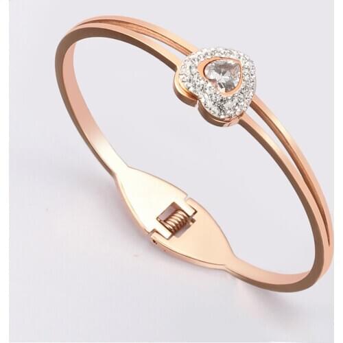 TJP Fashion Classic Trendy Crystals 316L Stainless Steel Bracelets Rose Gold Color Bracelet Bangles For Women Best Jewelry