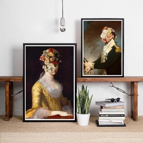 Woman And Soldier Portrait Poster, Flower Veil, Retro, Art Print, Collage, Surreal Art Canvas, Wall Painting, Home Decor