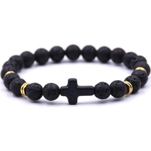 HYHONEY Fashion Jewelry Natural Stone bracelet Yoga Lava Stone Cross Charms bracelet For women pulseira