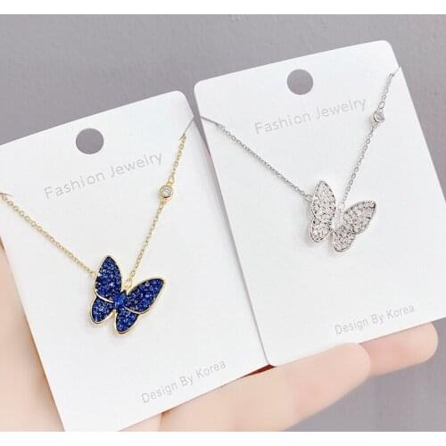 Queen Lotus butterfly necklace for women AAA Zircon chain pendant choker jewelry two Colors
