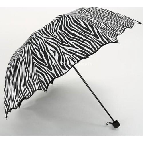 20 pcs Zebra Design Umbrella 3 Folding Sun Rain Umbrellas For Woman Female Black Coating Sunny and Rainy Protect Umbrella