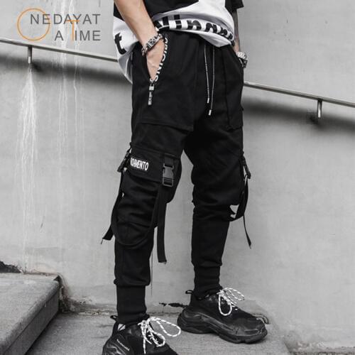 2019 Spring Hip Hop Joggers Men Black Harem Pants Multi-pocket Ribbons Man Sweatpants Streetwear Casual Mens Pants M-2XL