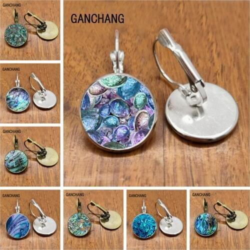 2020 glass shell abalone convex round earrings fashion alloy metal earrings earrings party birthday jewelry