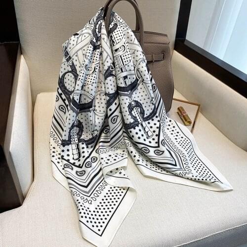 2021 Square Silk Scarf for Women Kerchief Female Head Scarves Shwal Wrap Bandana Suit Spring Summer Big Hijab Foulard 90*90cm