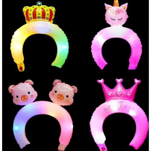 5pcs Cute Animal Headband Foil Balloons Unicorn Luminous Globos Happy Birthday Party Decorations Kids Wedding Decoration Toys
