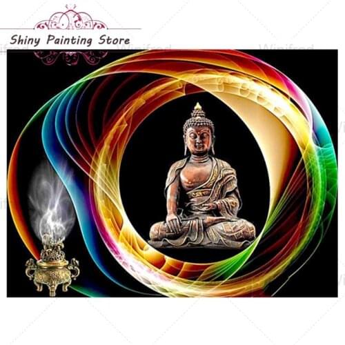5D DIY Diamond Painting Buddha Statue Colorful Light Diamond Embroidery Buddhism Religion Picture Of Rhinestone Home Decoration