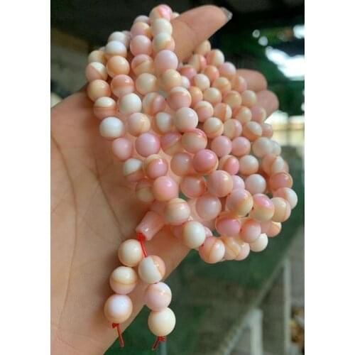 8mm Valuable Pink Giant Clam Tridacna Rosary Bead Bangle Necklace Rouge Color Organic gems