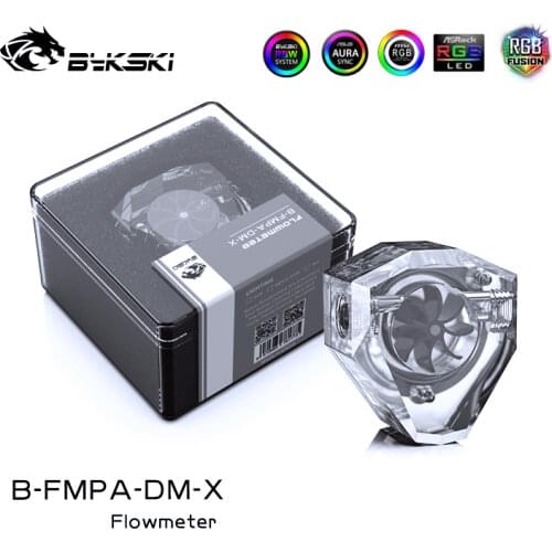 Bykski Acrylic Flow Meter G1/4 Thread Water Cooling System Coolant Filter Indicat Computer Cooler Fittings 2-Way holes 5V 3PIN