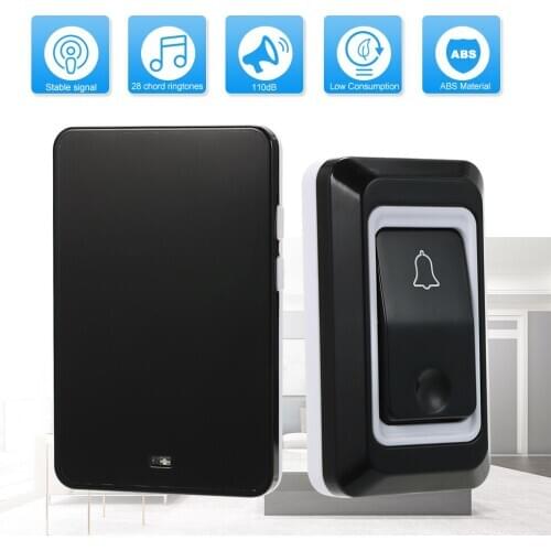 Wireless AC Doorbell with Push Button Smart Ding Dong Doorbell 28 Chord Ringtones Optional 3 Levels Volumes Adjustable Black