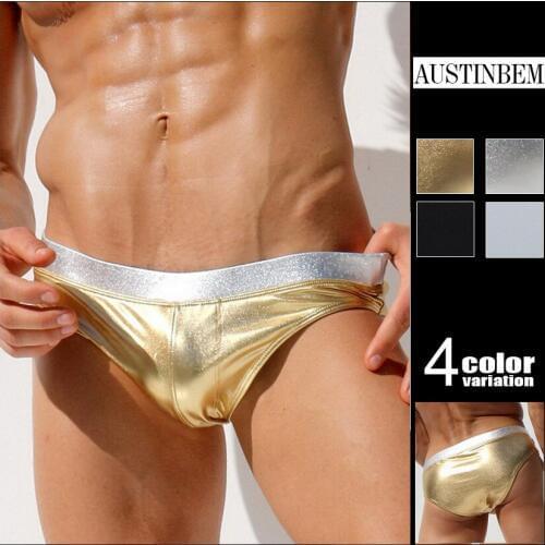 Brand AUSTINBEM metal feeling mens swimsuits sexy men swimwear swimming pool board beach short briefs hot men swim trunk sunga