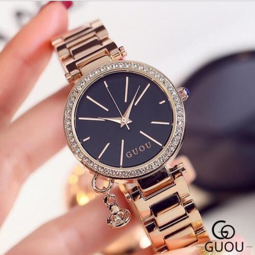 GUOU Brand Luxury Diamond Watch Rose Gold Watch Women Watches Womens Watches Clock bayan kol saati relogio feminino reloj mujer