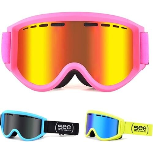 Children Ski Eyewear Double Layers Anti-Fog Slilica Gel Anti-Skid Goggles Removable Lense Coating Film Anti-Scratch Ski Goggles