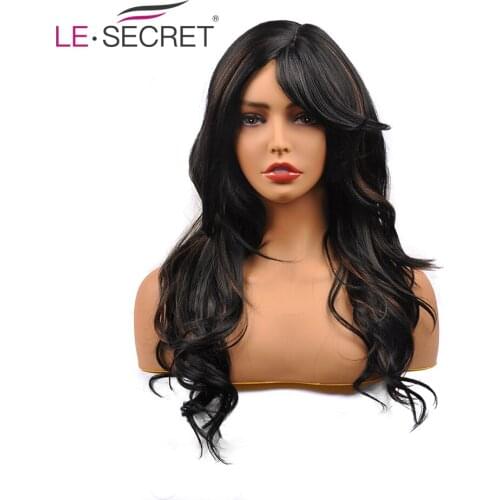 Long Wavy Synthetic Wigs Natural Part Side Hair Wigs For Women LE SECRET Ombre Brown Hair Wigs Heat Resistant Fiber