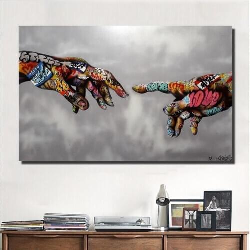 Graffiti Wall Art The Creation of Adam Abstract Poster Canvas Prints Painting PopArt Wall Pictures for Living Room Hand of God