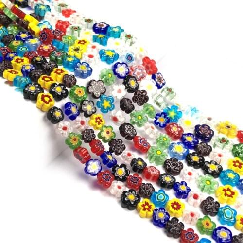 Hot 9-13mm Lampwork Coloured Glass Beads Flower Patterns Loose Spacer Bead for Trending Jewelry Making DIY Necklace Bracelet